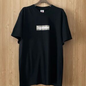 Supreme Black Tee with Plaid Logo